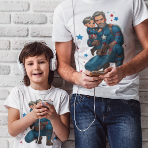 Superheroes Family Short Sleeve Captain America Older & Son Tshirt Cotton / Polyester DTF Print Luz