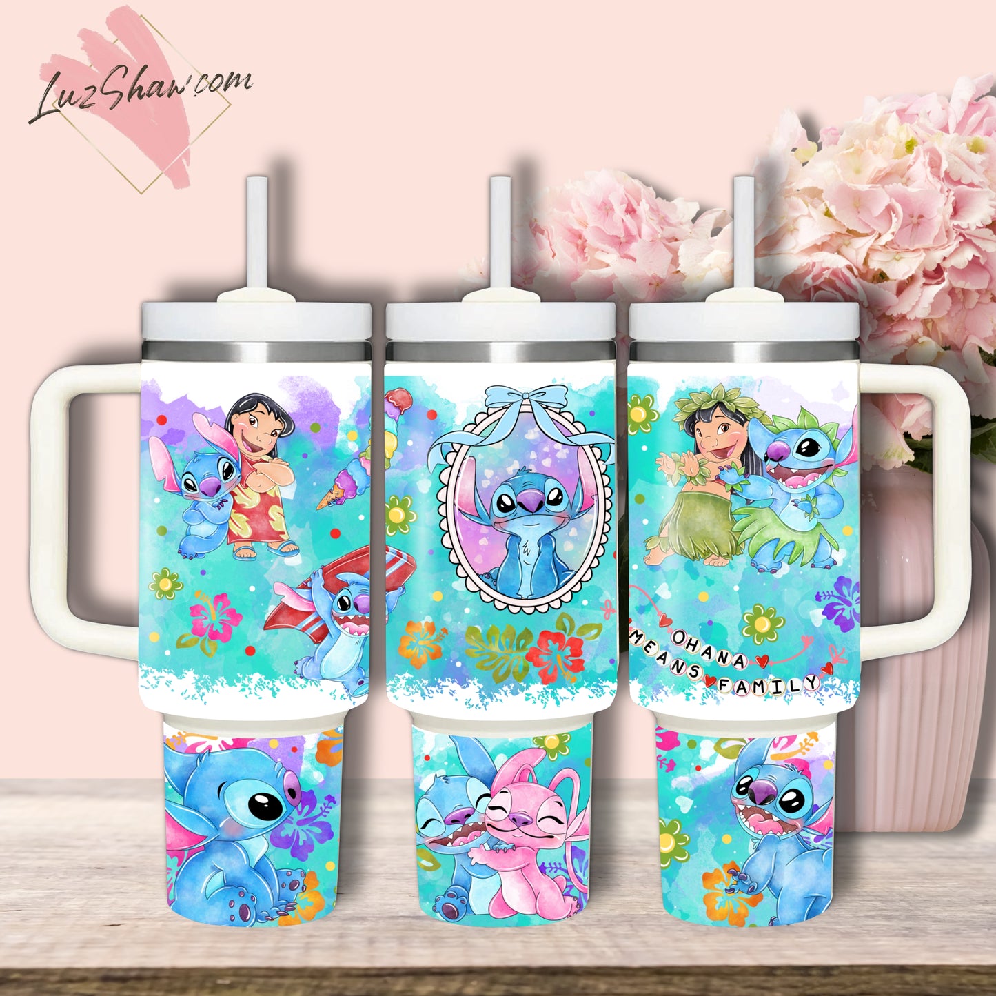 Hawaiian Girl with Blue Alien 40oz Stainless Steel Custom Sublimation Print Double Wall Vacuum Insulated Tumbler