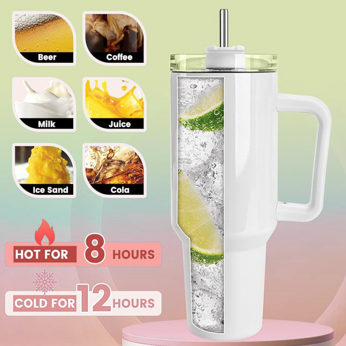 Vaso de acero inoxidable de 40 oz con impresión por sublimación de diseños de corazones personalizados con doble pared aislada al vacío. Elija entre 2 diseños de colores.