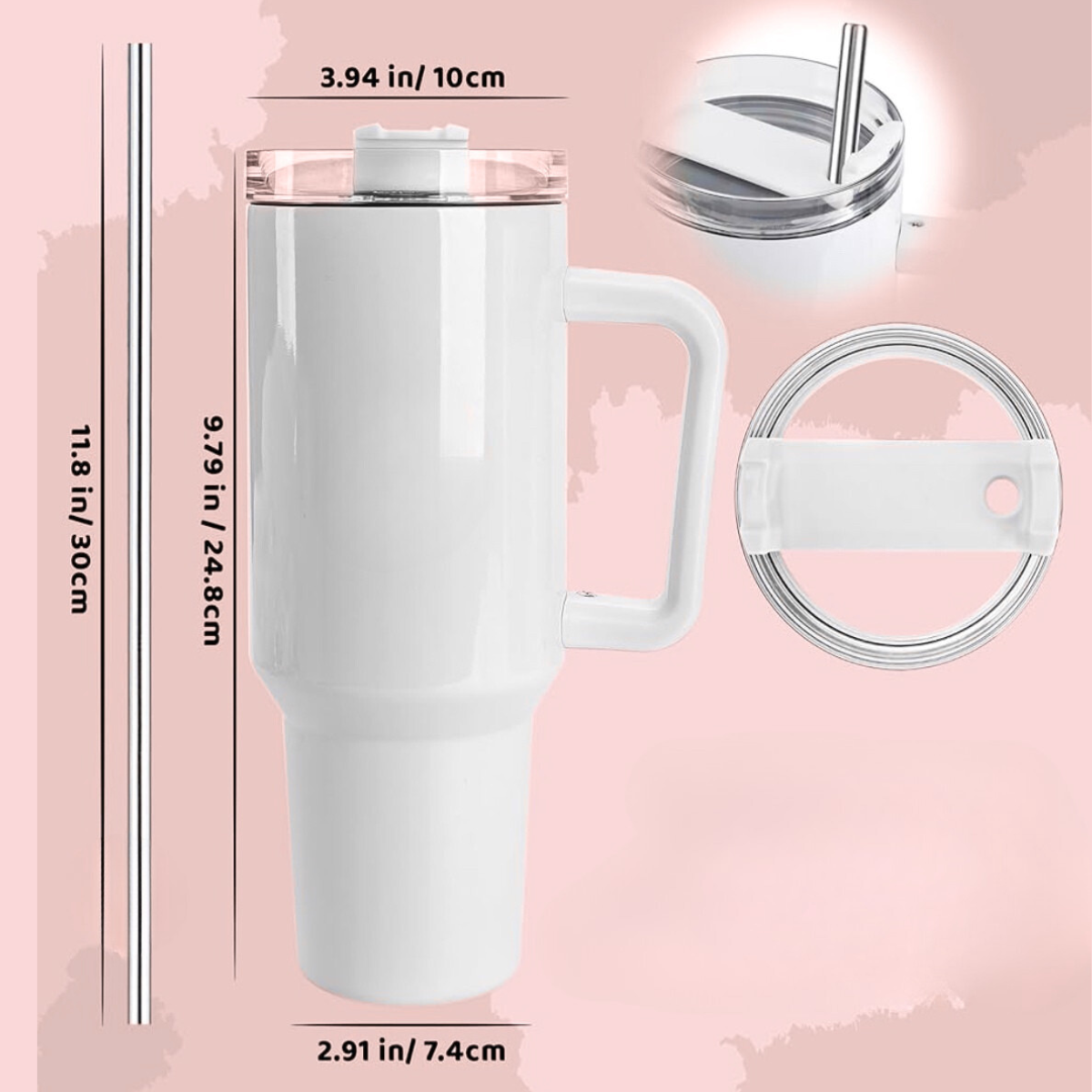 Vaso de acero inoxidable de 40 oz con impresión por sublimación de diseños de corazones personalizados con doble pared aislada al vacío. Elija entre 2 diseños de colores.