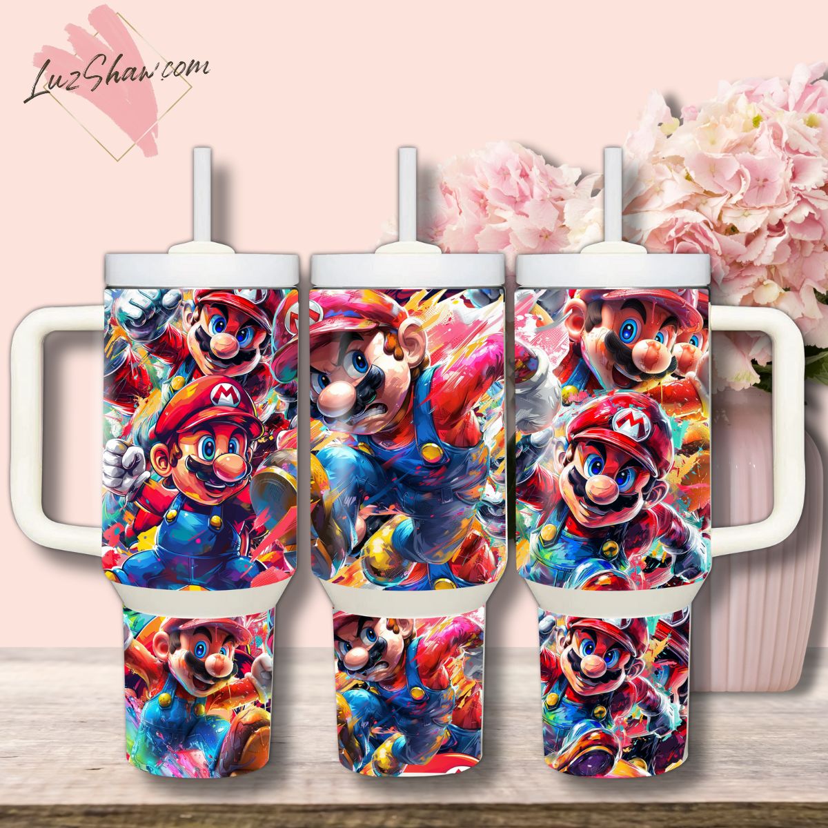 Cartoon Character Mario 40oz Stainless Steel Custom Sublimation Print Double Wall Vacuum Insulated Tumbler