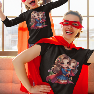 Superheroes Family Short Sleeve Super Woman & Daughter Tshirt Cotton / Polyester DTF Print