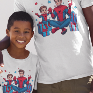 Superheroes Family Short Sleeve SpiderMan 2 & Son Tshirt Cotton / Polyester DTF Print (Copy)