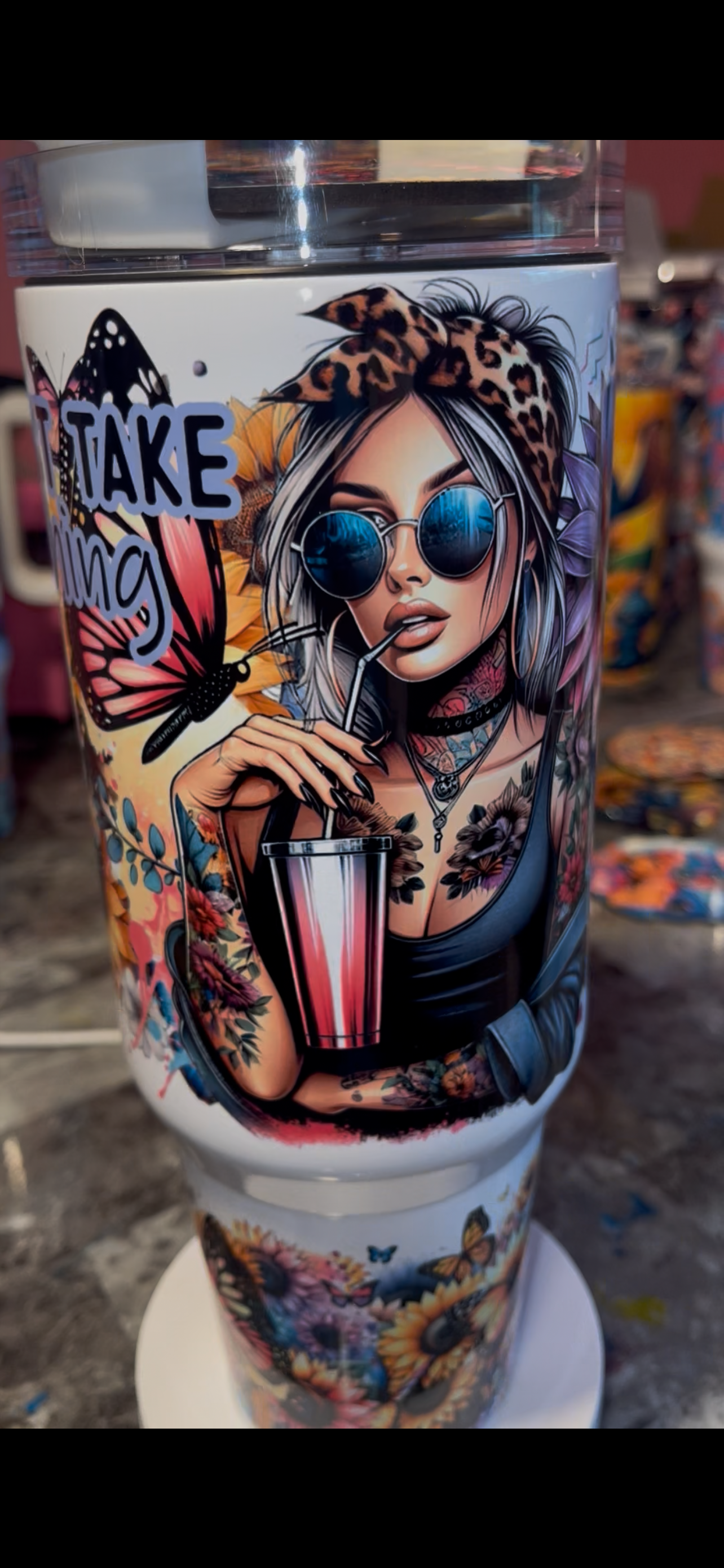 Colorful sunflowers tattoos 40oz Stainless Steel Custom Sublimation Print Double Wall Vacuum Insulated Tumbler