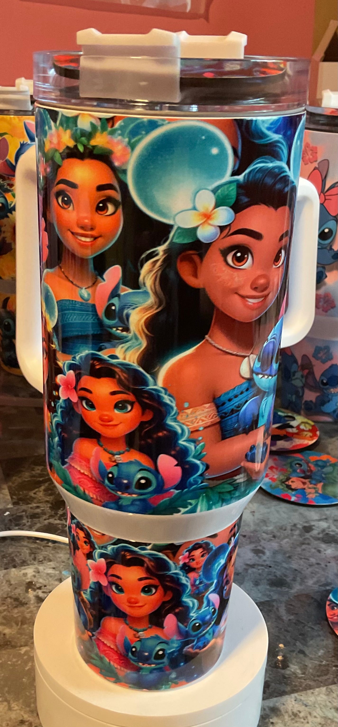 Blue Alien and Moana 40oz Stainless Steel Custom Sublimation Print Double Wall Vacuum Insulated Tumbler