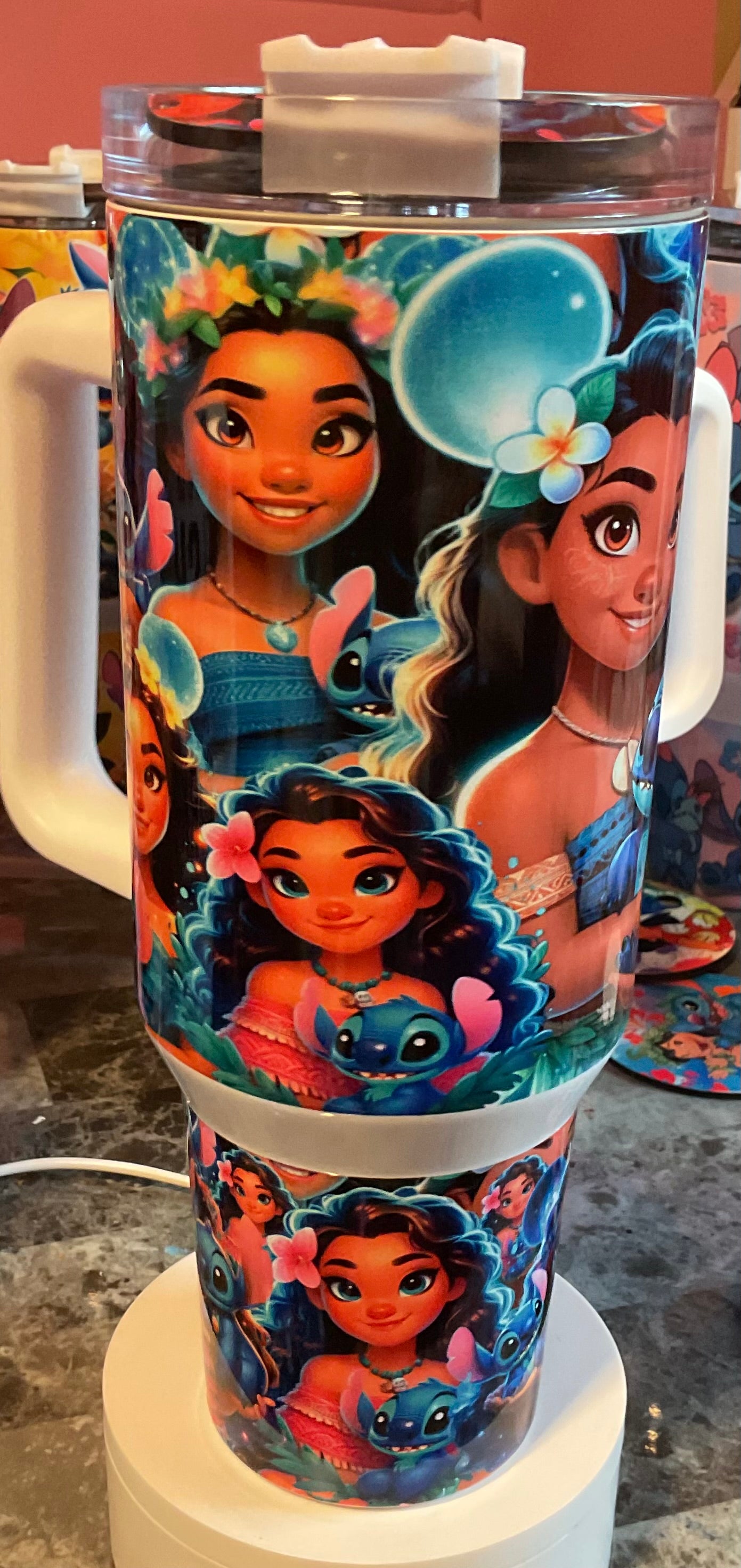 Blue Alien and Moana 40oz Stainless Steel Custom Sublimation Print Double Wall Vacuum Insulated Tumbler