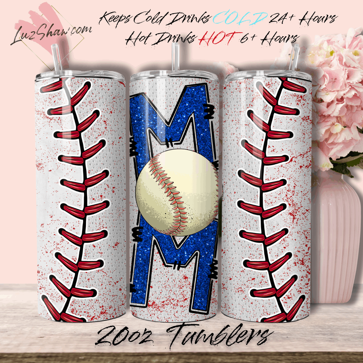 Baseball Mom Stitched Seams 20oz Stainless Steel Custom Sublimation Print Double Wall Vacuum Insulated Tumbler