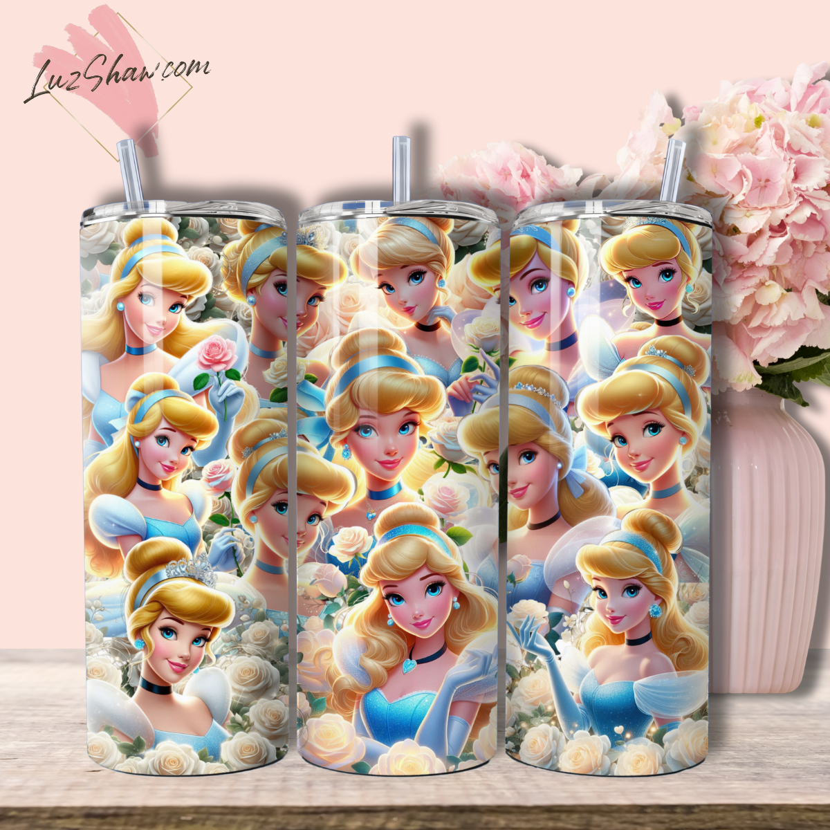 Blonde Princess and Roses oz Stainless Steel Custom Sublimation Print Tumbler Double Wall Vacuum Insulated Princess Design