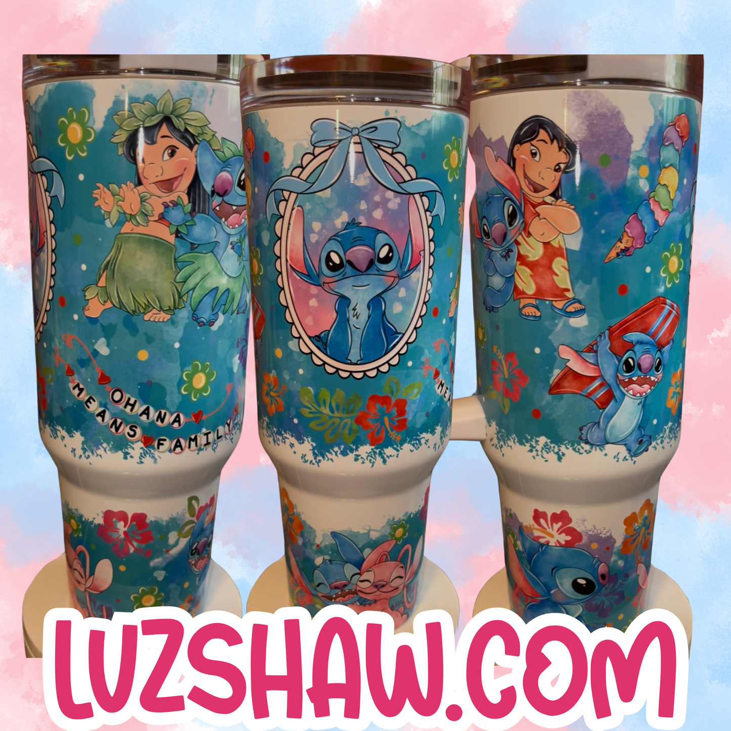 Hawaiian Girl with Blue Alien 40oz Stainless Steel Custom Sublimation Print Double Wall Vacuum Insulated Tumbler