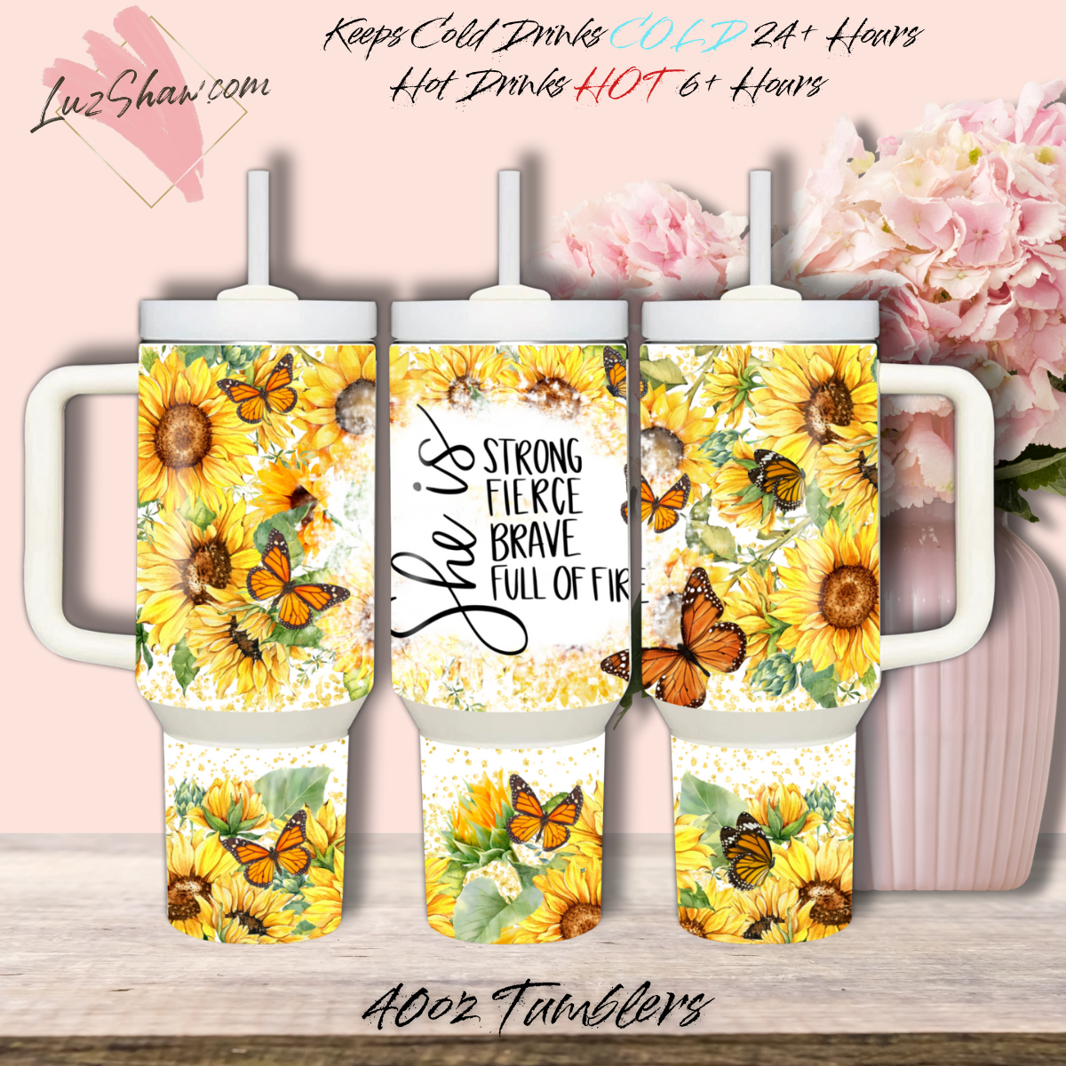 She is Strong Fierce Brave 40oz Stainless Steel Custom Sublimation Print Double Wall Vacuum Insulated Tumbler