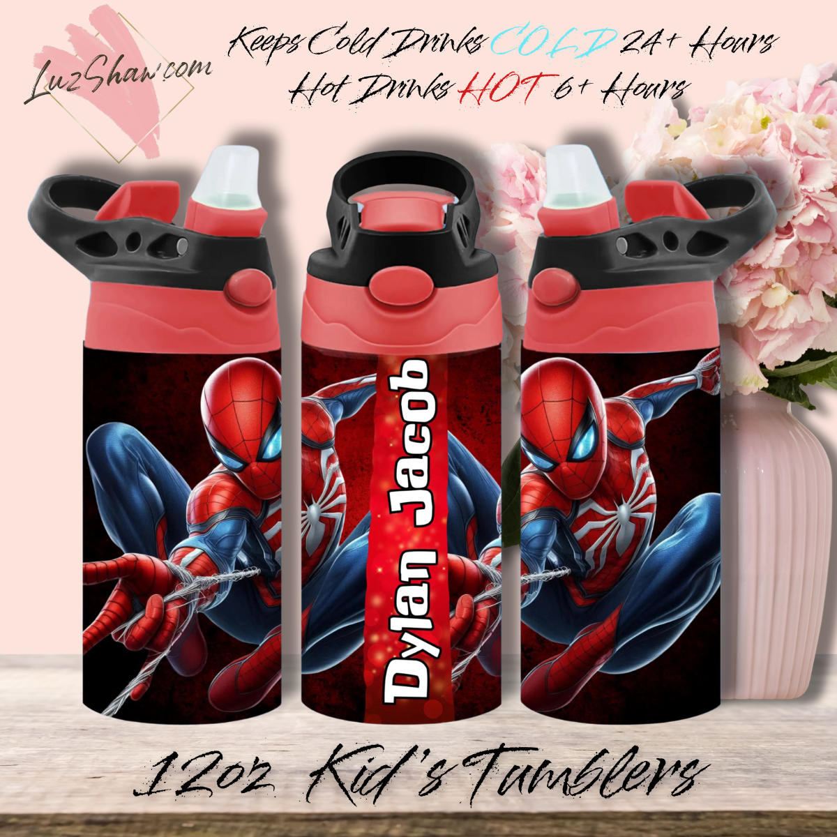 Personalized Superhero Design 12oz Stainless Steel Custom Sublimation Print Double Wall Vacuum Insulated Tumbler