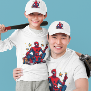 Superheroes Family Short Sleeve SpiderMan & Son Tshirt Cotton / Polyester DTF Print
