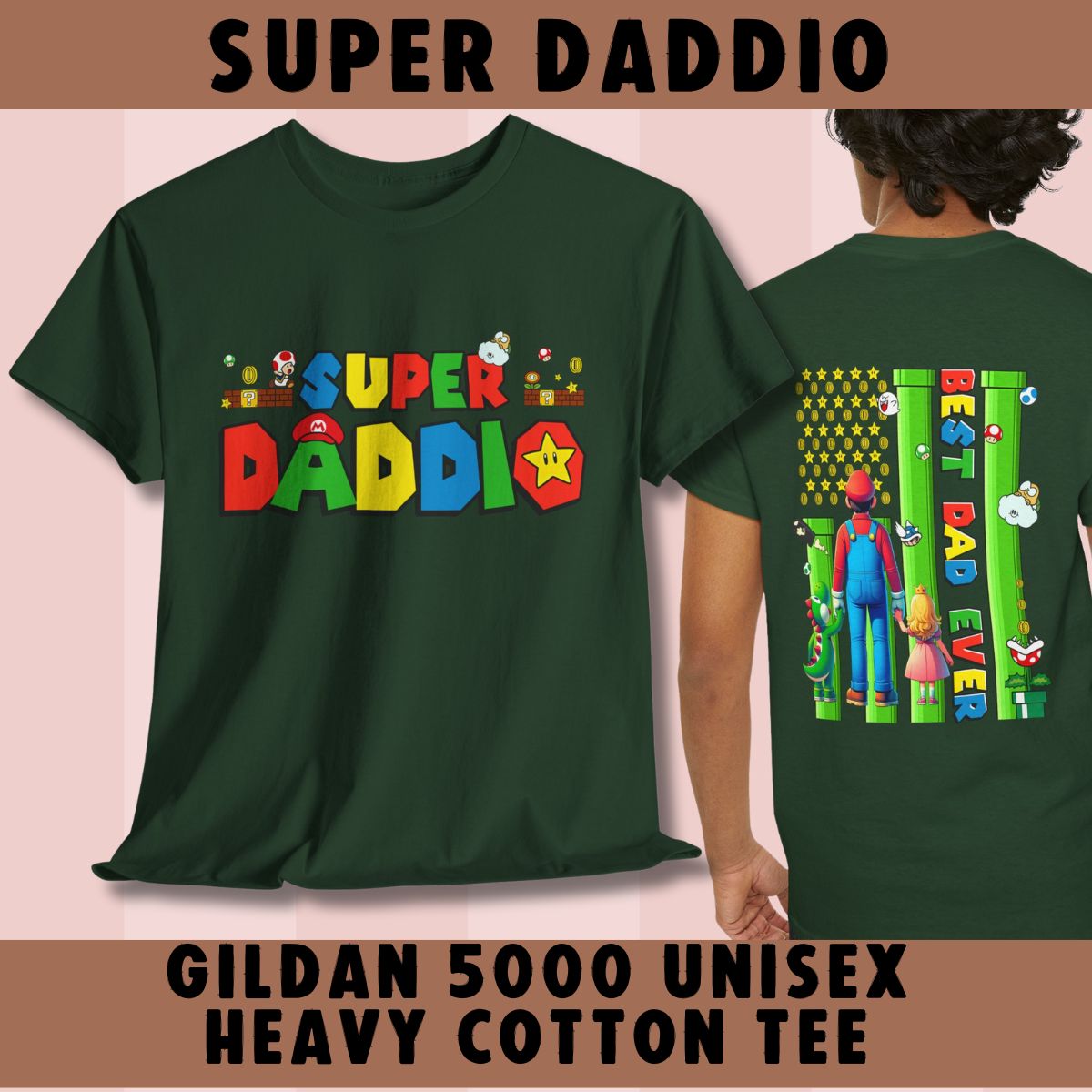 Retro Gaming Tee - 'Super Daddio' Unisex Heavy Cotton Shirt for Gamers