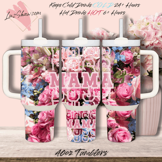 Mom Boss Roses Design 40oz Stainless Steel Custom Sublimation Print Double Wall Vacuum Insulated Tumbler