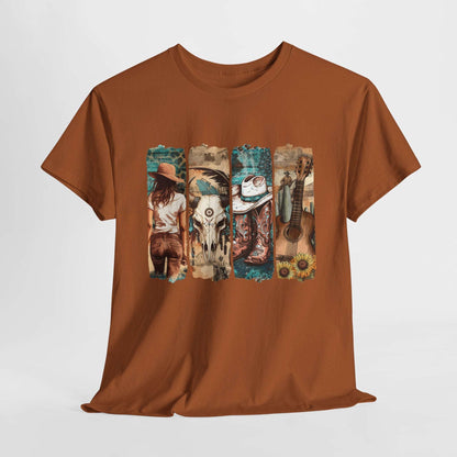 Western Vibes Unisex Heavy Cotton Tee Cowboy and Guitar Design