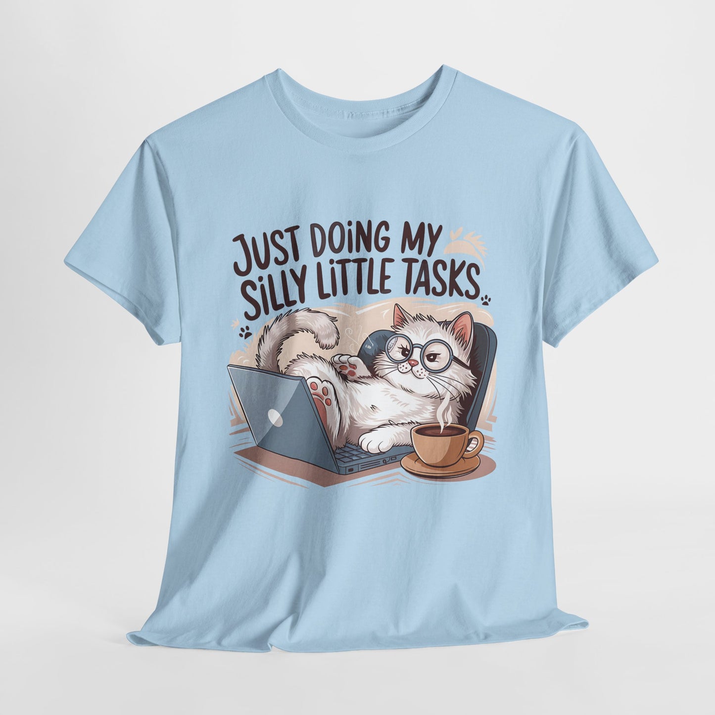 Cute Cat-Themed Unisex Heavy Cotton Tee - "Just Doing My Silly Little Tasks"