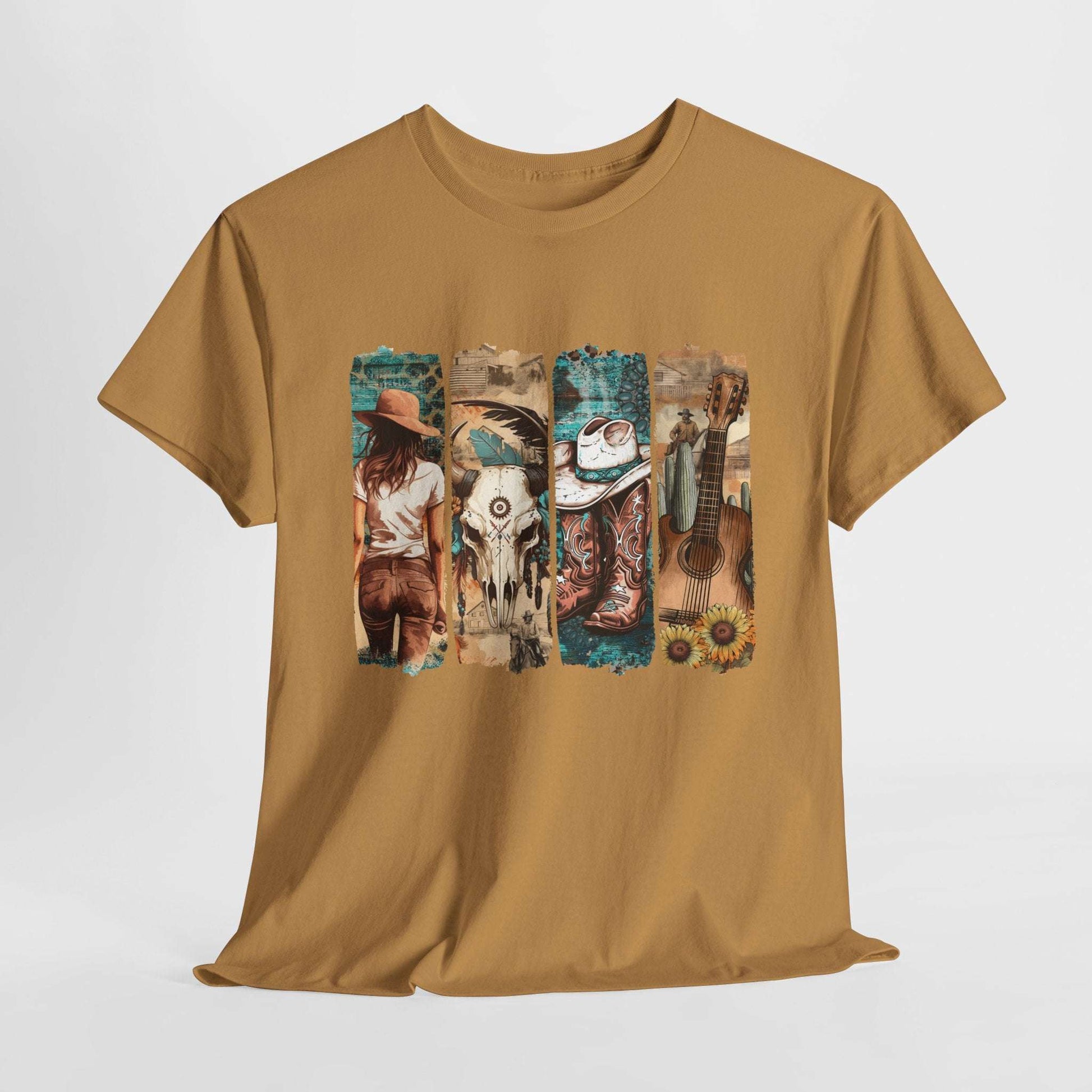 Western Vibes Unisex Heavy Cotton Tee Cowboy and Guitar Design