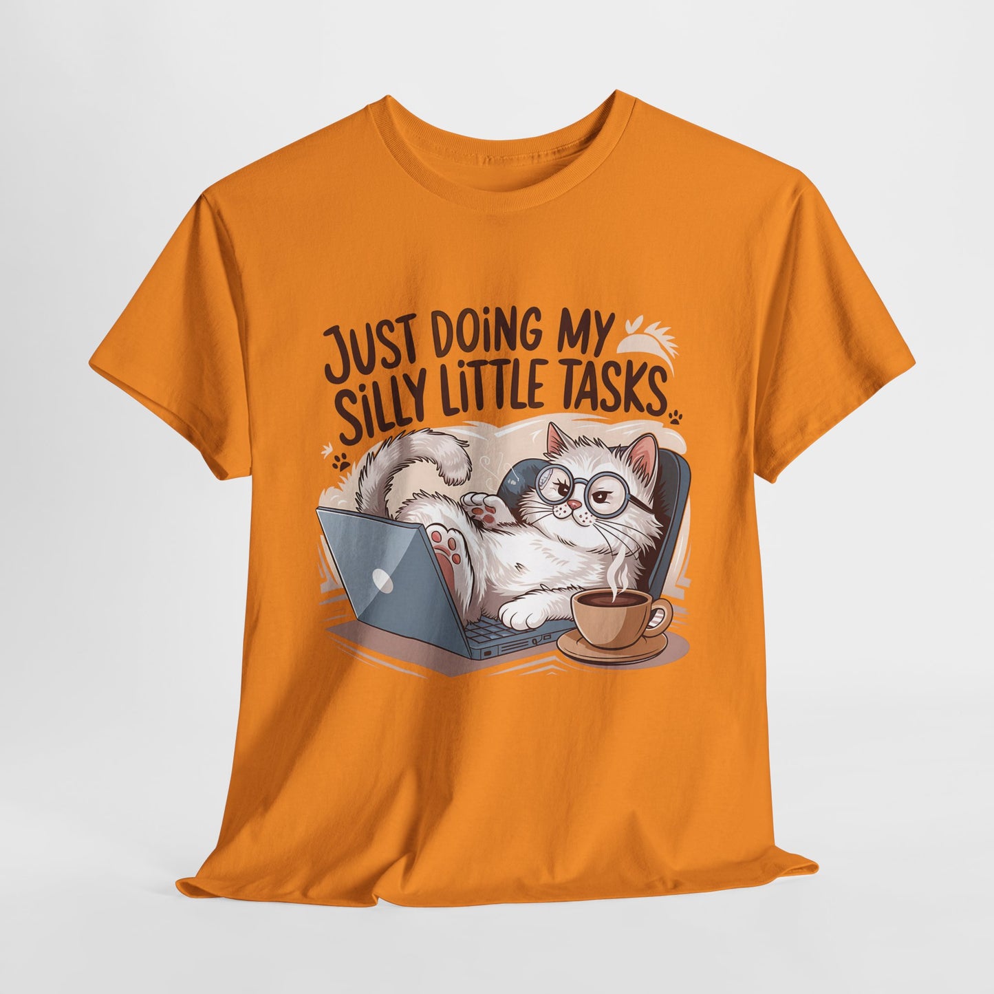 Cute Cat-Themed Unisex Heavy Cotton Tee - "Just Doing My Silly Little Tasks"