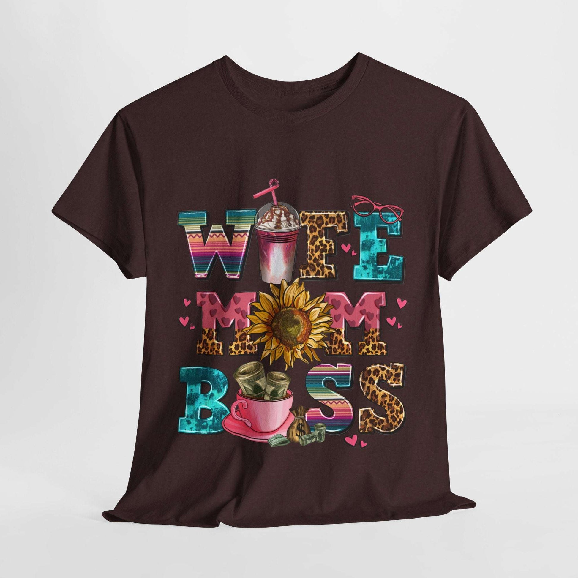 Women's Graphic Tee - Wife Mom Boss Multitasker Super-Mom Design