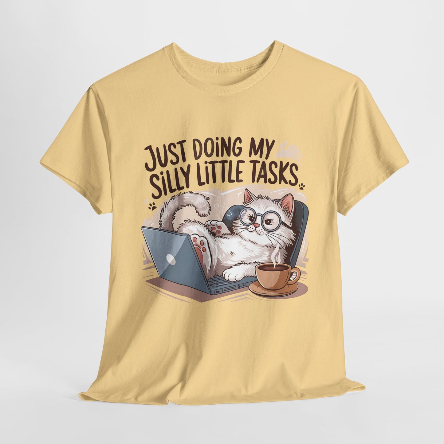 Cute Cat-Themed Unisex Heavy Cotton Tee - "Just Doing My Silly Little Tasks"