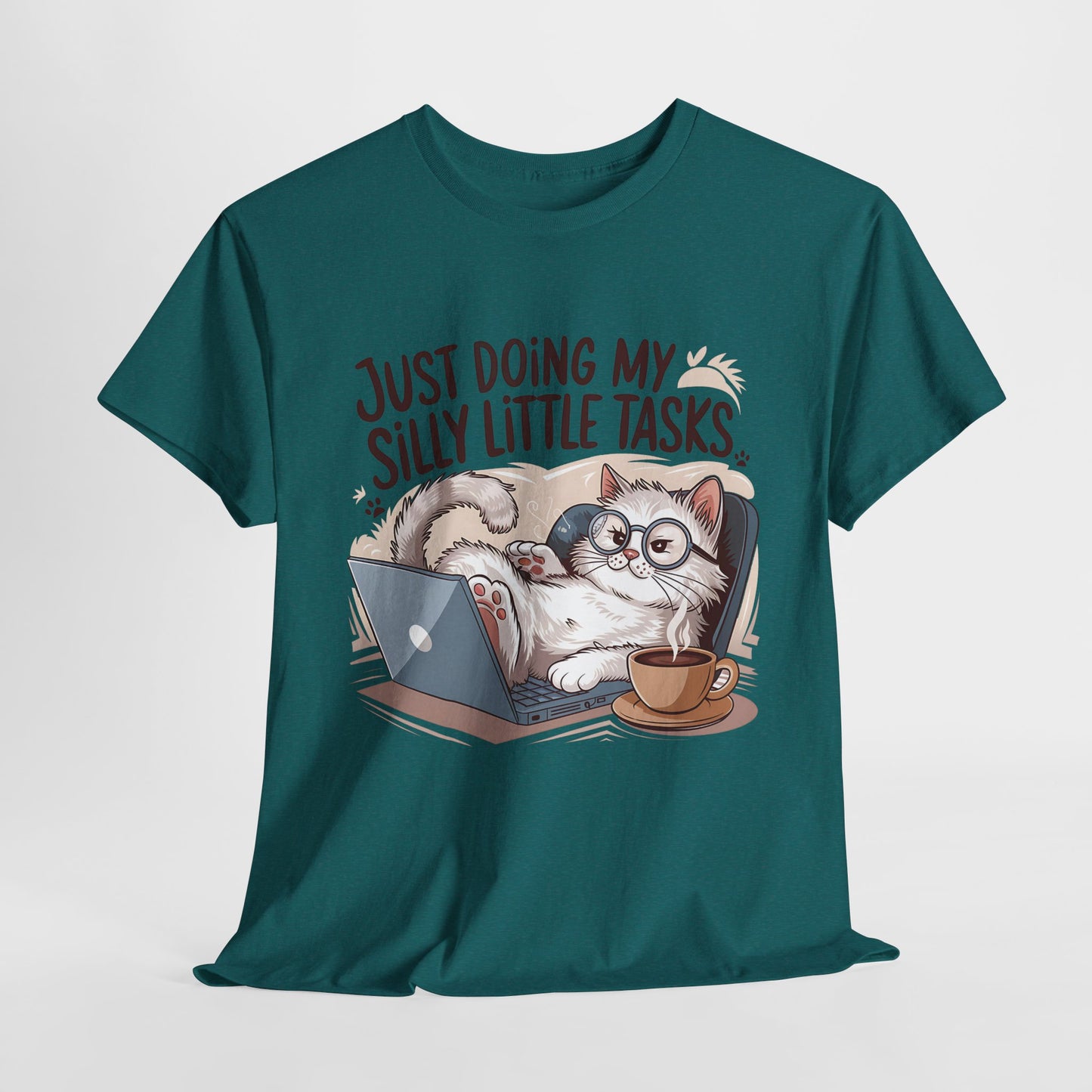 Cute Cat-Themed Unisex Heavy Cotton Tee - "Just Doing My Silly Little Tasks"