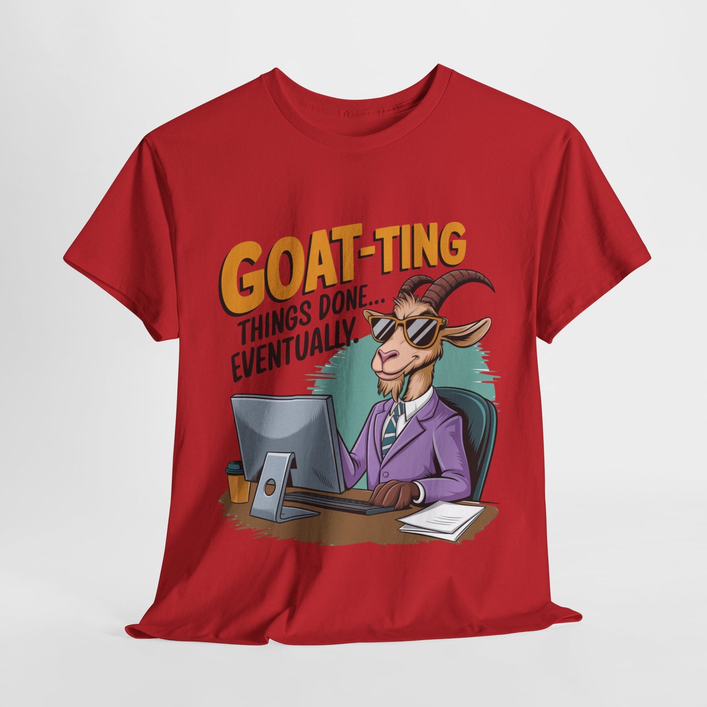 Funny Goat-Themed Unisex Heavy Cotton Tee - "GOAT-Ting Things Done... Eventually"