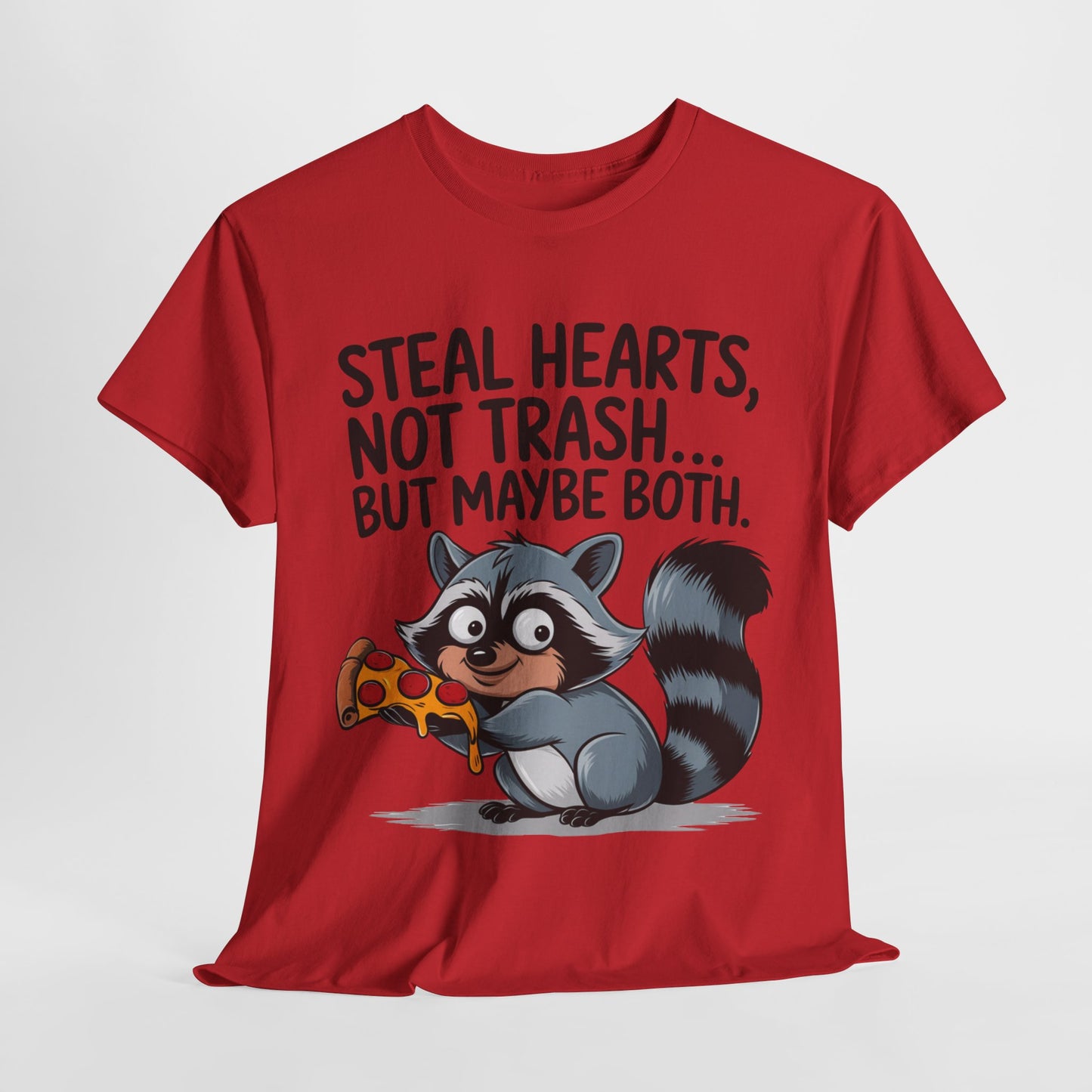 Funny Raccoon Graphic Tee - "Steal Hearts, Not Trash" Unisex Heavy Cotton T-Shirt