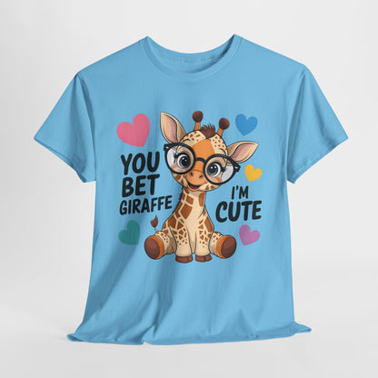 Cute Giraffe Graphic Tee – Unisex Heavy Cotton T-Shirt for Animal Lovers
