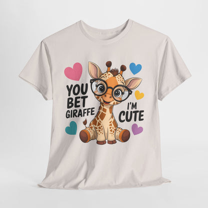 Cute Giraffe Graphic Tee – Unisex Heavy Cotton T-Shirt for Animal Lovers