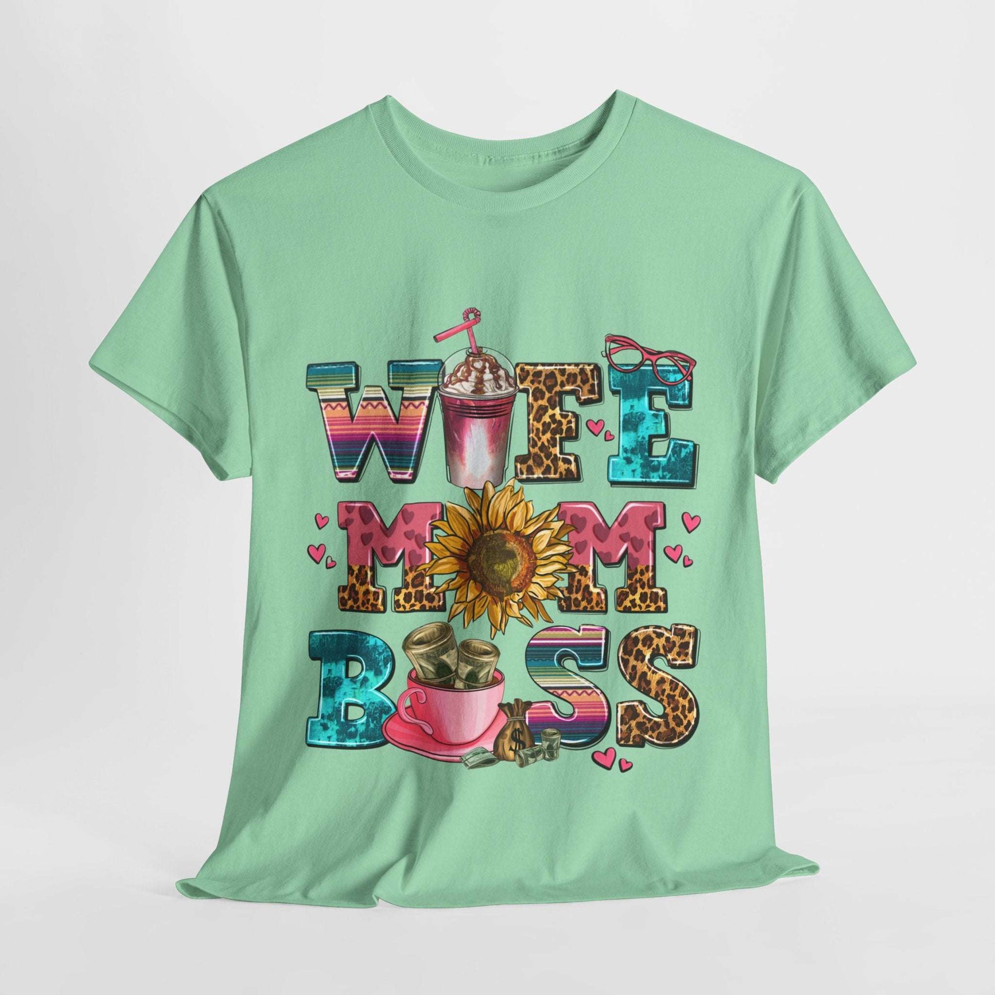 Women's Graphic Tee - Wife Mom Boss Multitasker Super-Mom Design