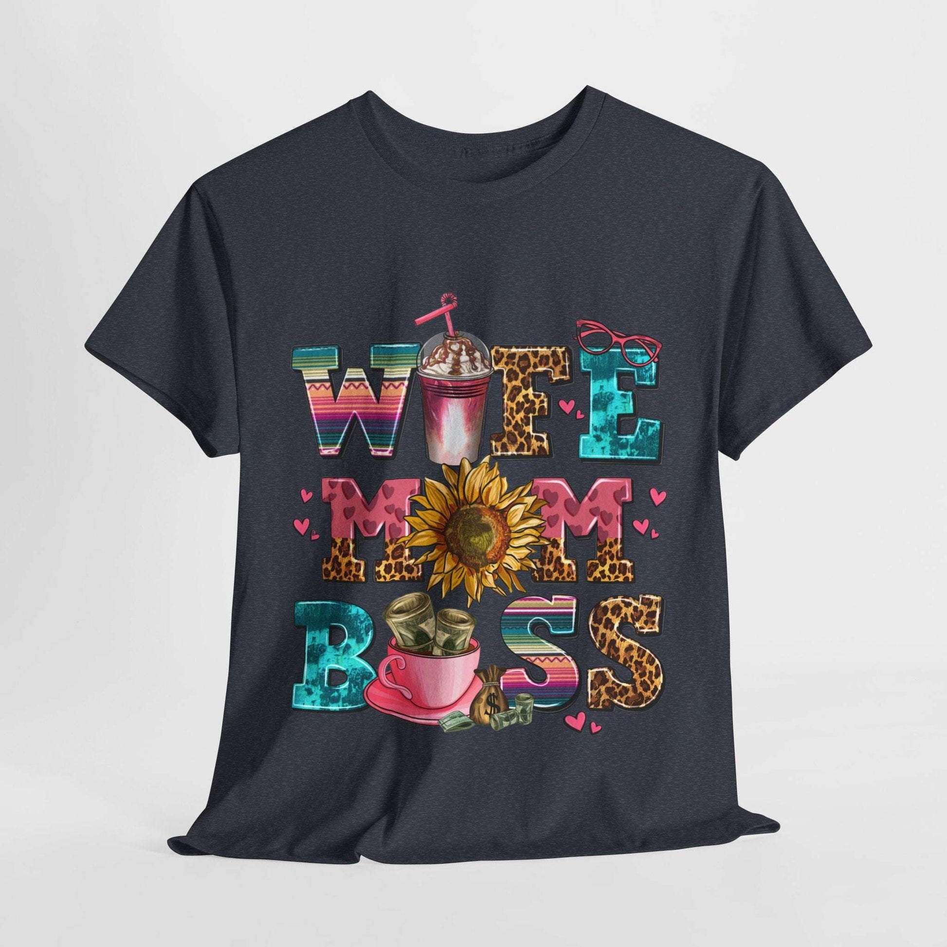 Women's Graphic Tee - Wife Mom Boss Multitasker Super-Mom Design