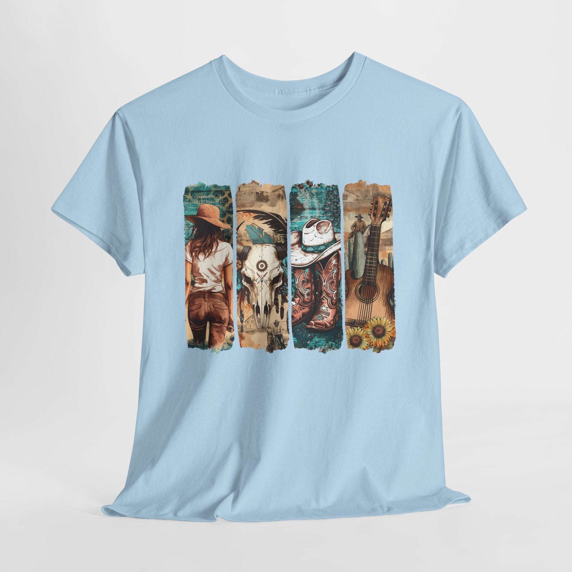 Western Vibes Unisex Heavy Cotton Tee Cowboy and Guitar Design