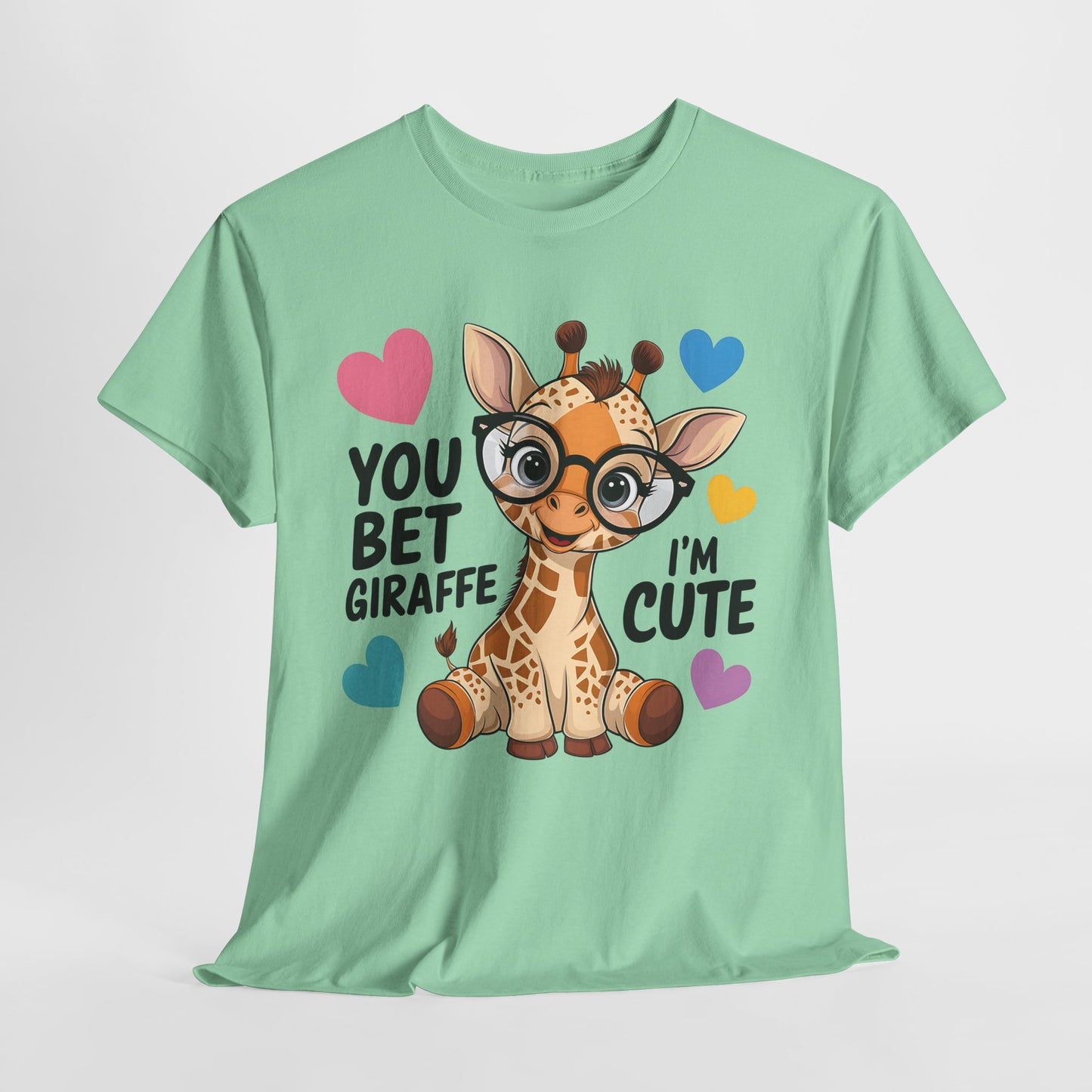 Cute Giraffe Graphic Tee – Unisex Heavy Cotton T-Shirt for Animal Lovers