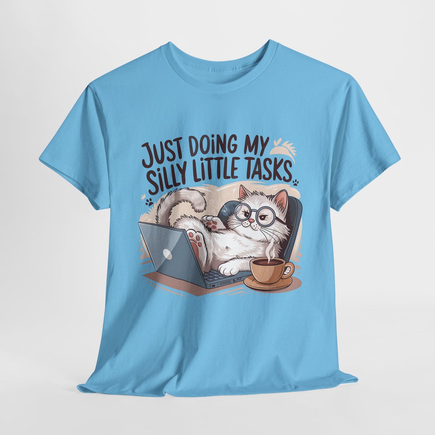 Cute Cat-Themed Unisex Heavy Cotton Tee - "Just Doing My Silly Little Tasks"