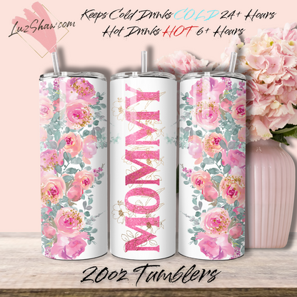 Mom or Grandma Custom Floral 10 Design Options 20oz Stainless Steel Custom Sublimation Print Double Wall Vacuum Insulated Tumbler