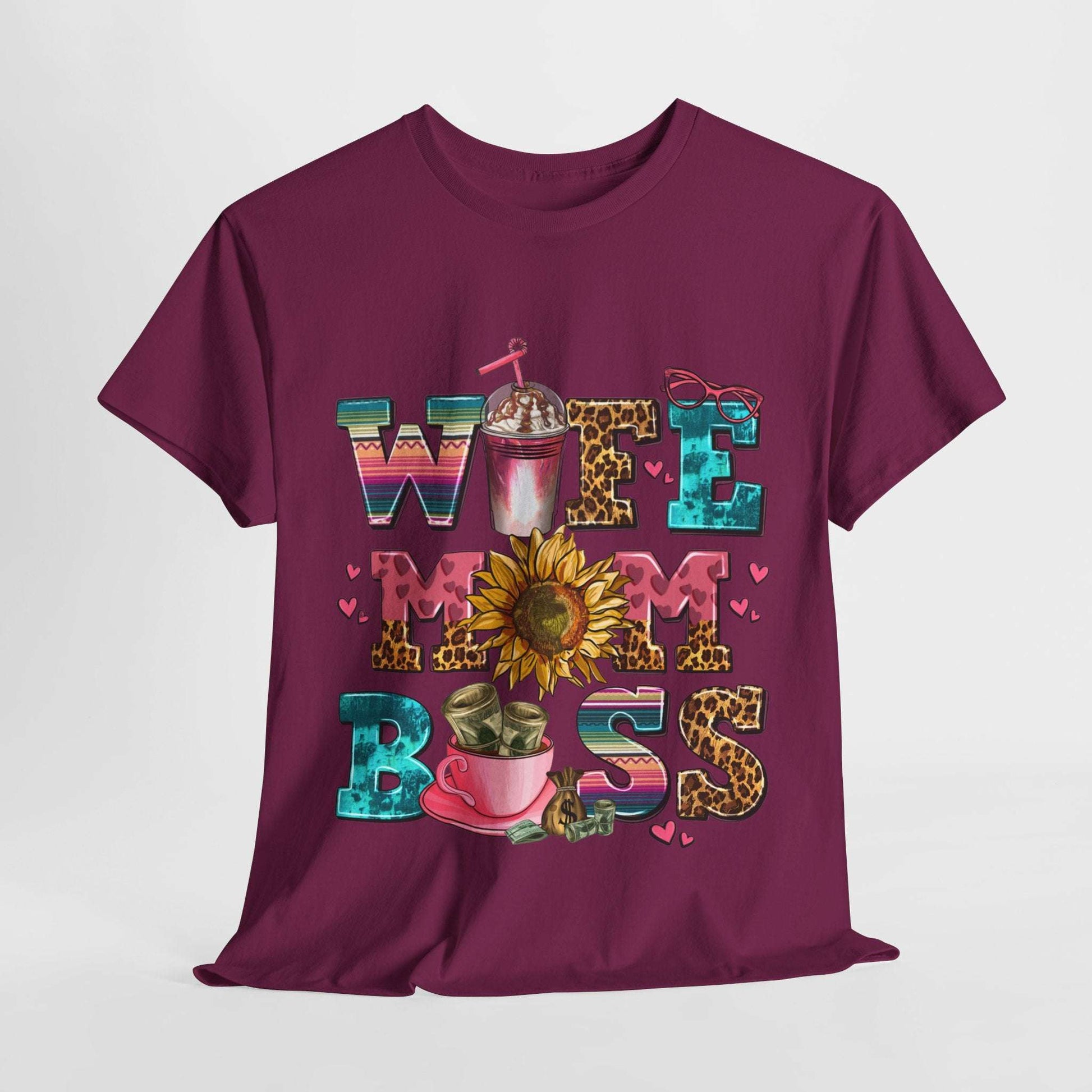 Women's Graphic Tee - Wife Mom Boss Multitasker Super-Mom Design