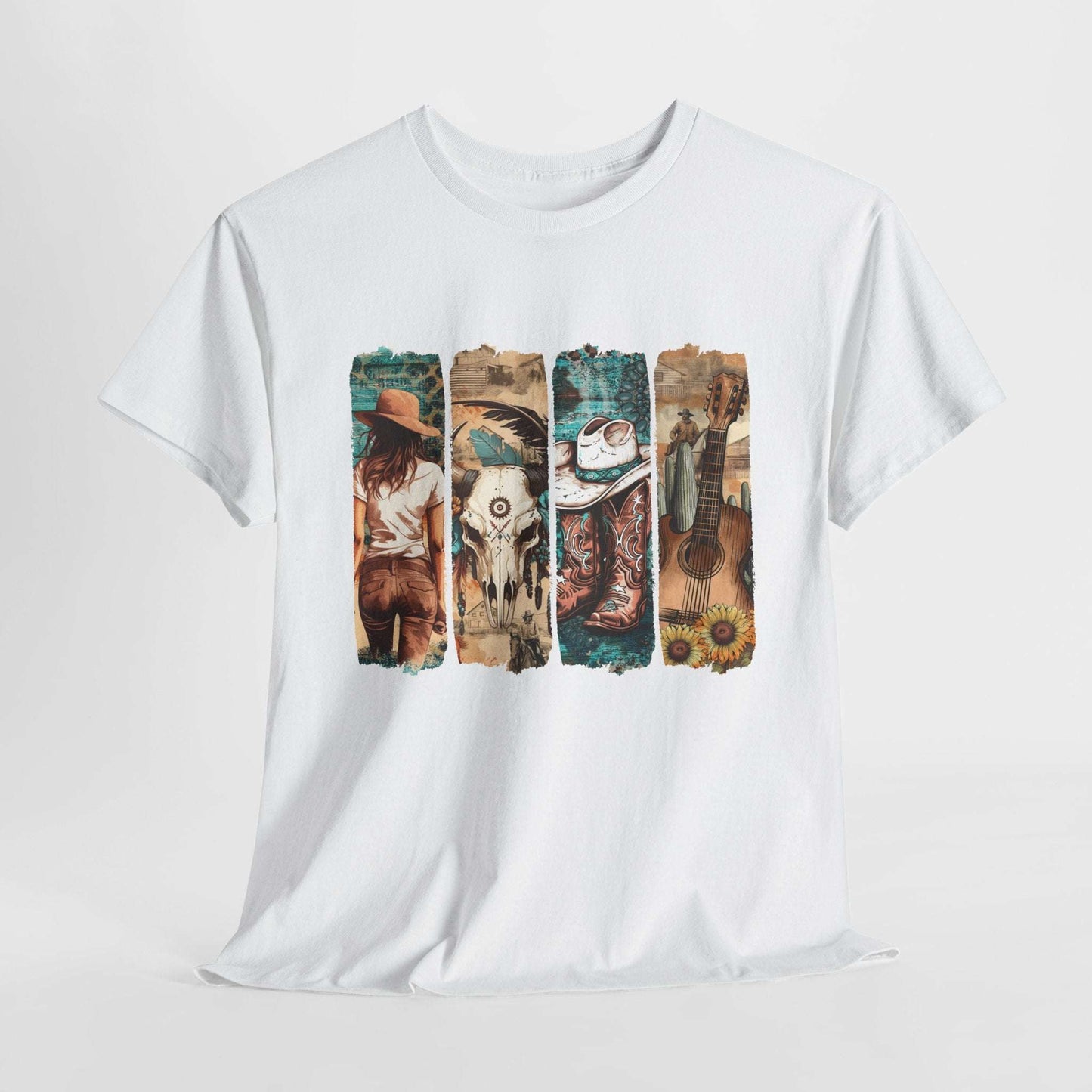 Western Vibes Unisex Heavy Cotton Tee Cowboy and Guitar Design