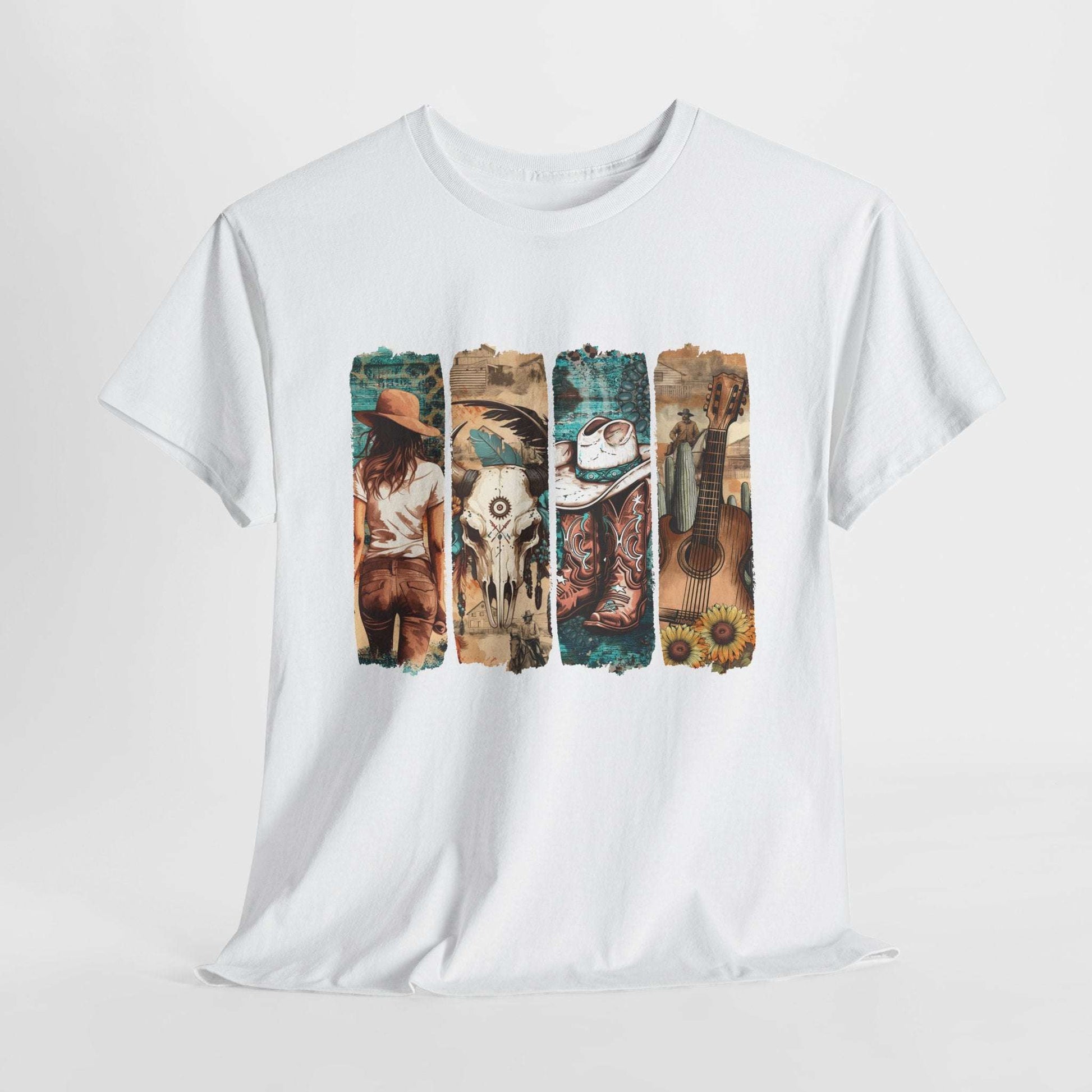 Western Vibes Unisex Heavy Cotton Tee Cowboy and Guitar Design