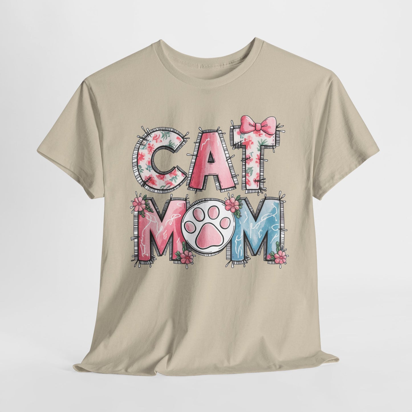 Cat Mom Unisex Heavy Cotton Tee - Cute Floral Design