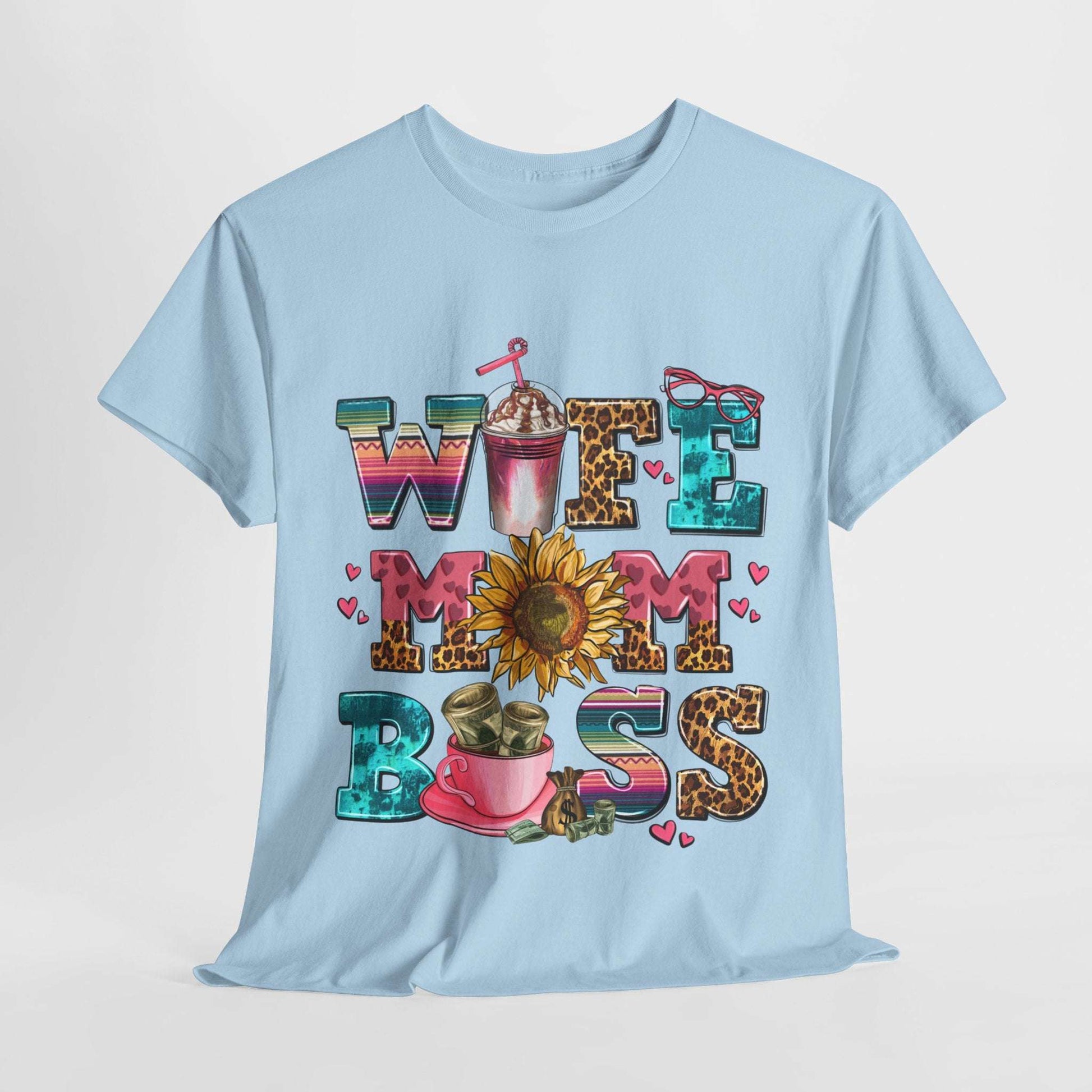 Women's Graphic Tee - Wife Mom Boss Multitasker Super-Mom Design