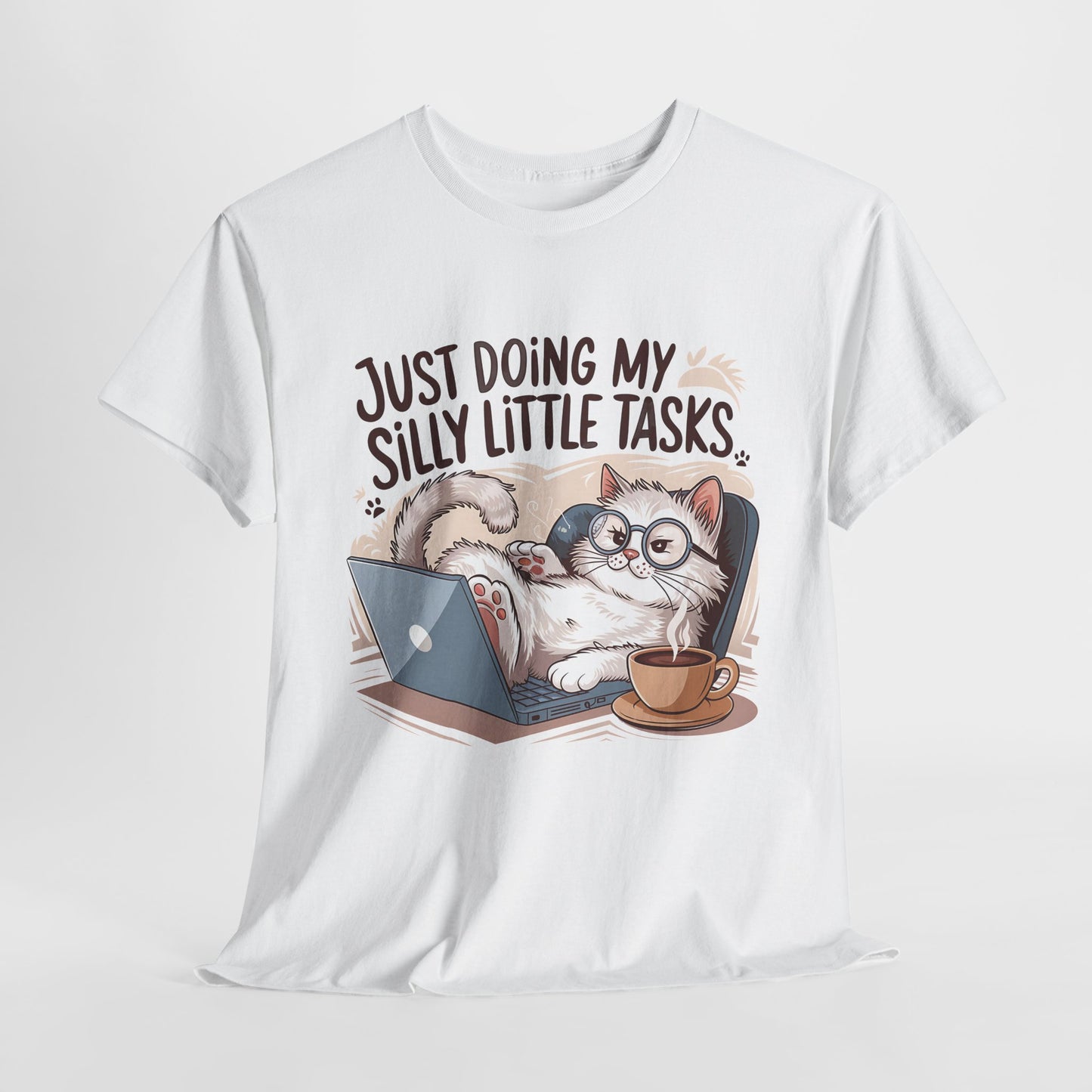 Cute Cat-Themed Unisex Heavy Cotton Tee - "Just Doing My Silly Little Tasks"