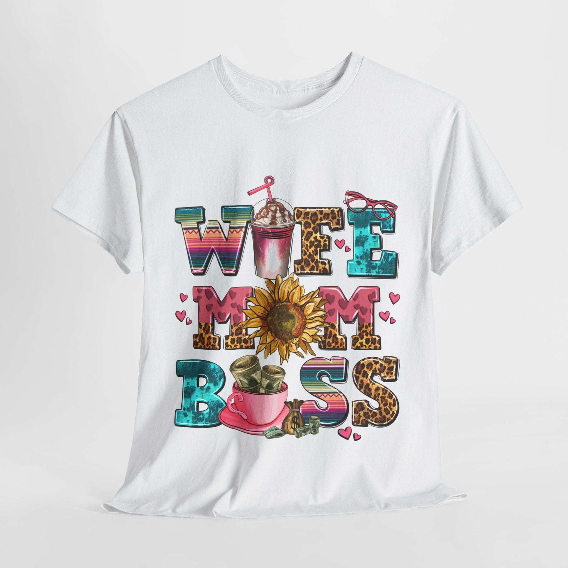 Women's Graphic Tee - Wife Mom Boss Multitasker Super-Mom Design