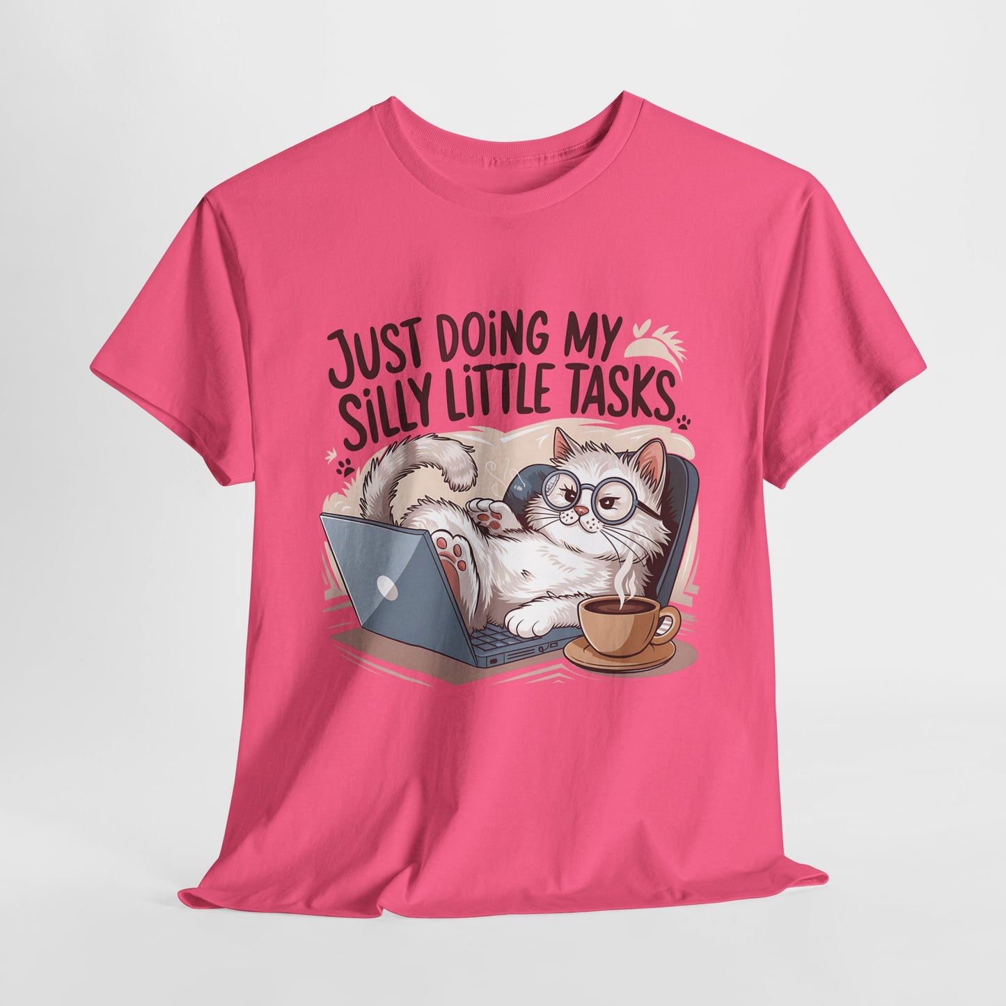 Cute Cat-Themed Unisex Heavy Cotton Tee - "Just Doing My Silly Little Tasks"
