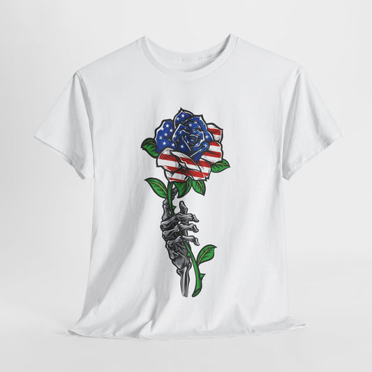 Patriotic Skull Rose Tee, Unisex T-Shirt, Independence Day Shirt, Memorial Day Gift, Casual Summer Wear, Statement Tee, Art Tee