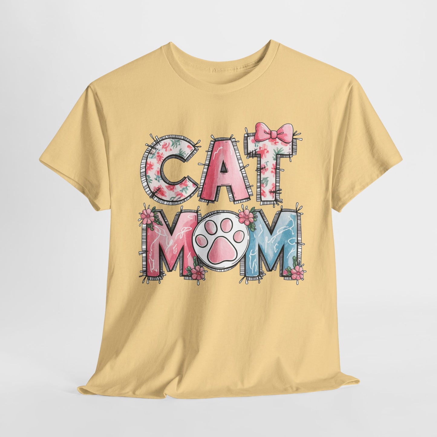 Cat Mom Unisex Heavy Cotton Tee - Cute Floral Design