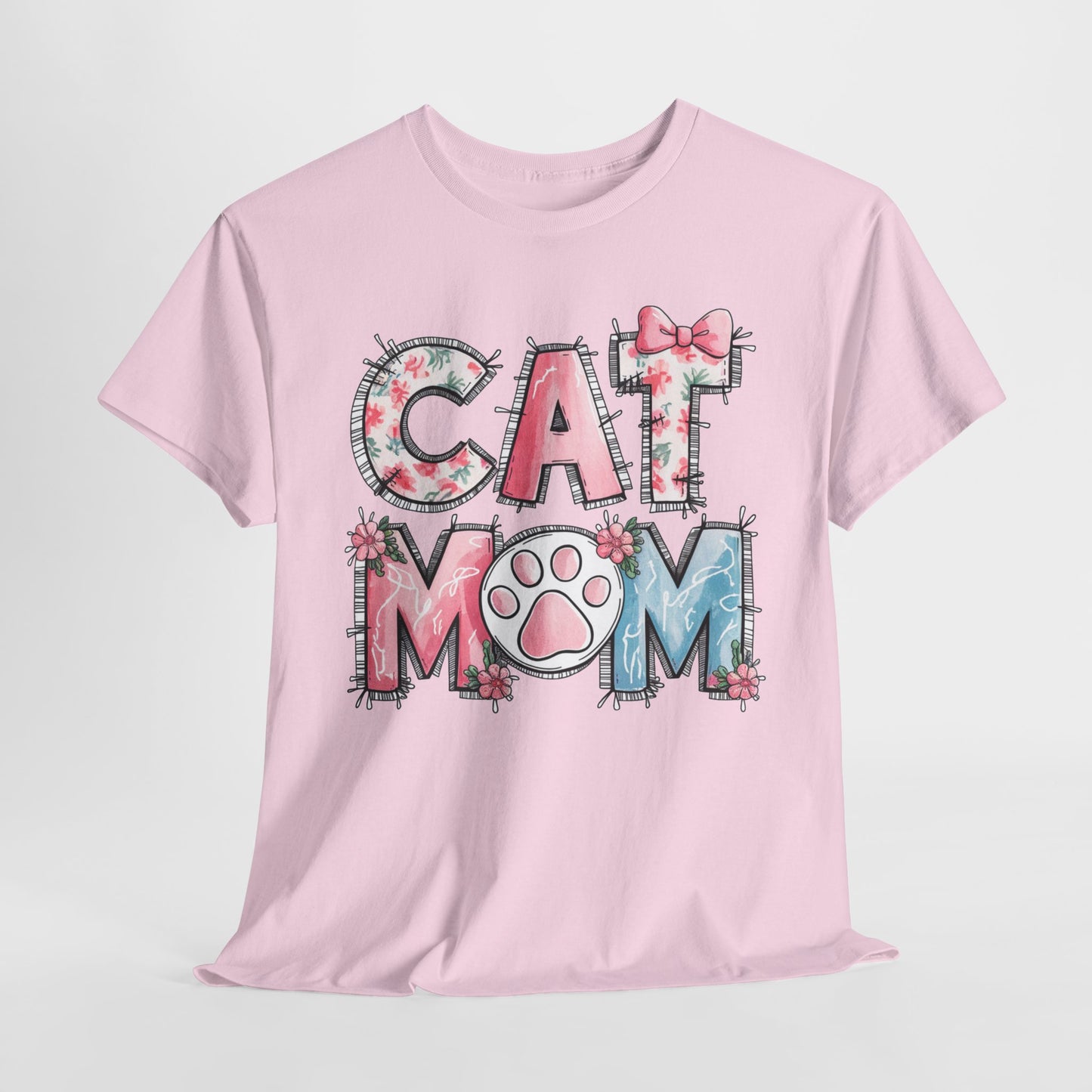 Cat Mom Unisex Heavy Cotton Tee - Cute Floral Design