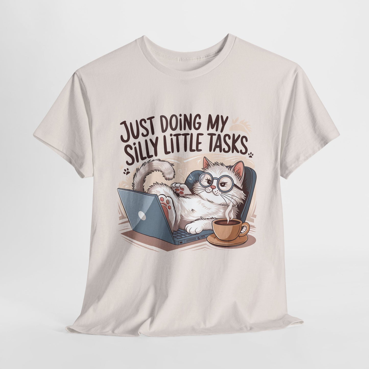 Cute Cat-Themed Unisex Heavy Cotton Tee - "Just Doing My Silly Little Tasks"