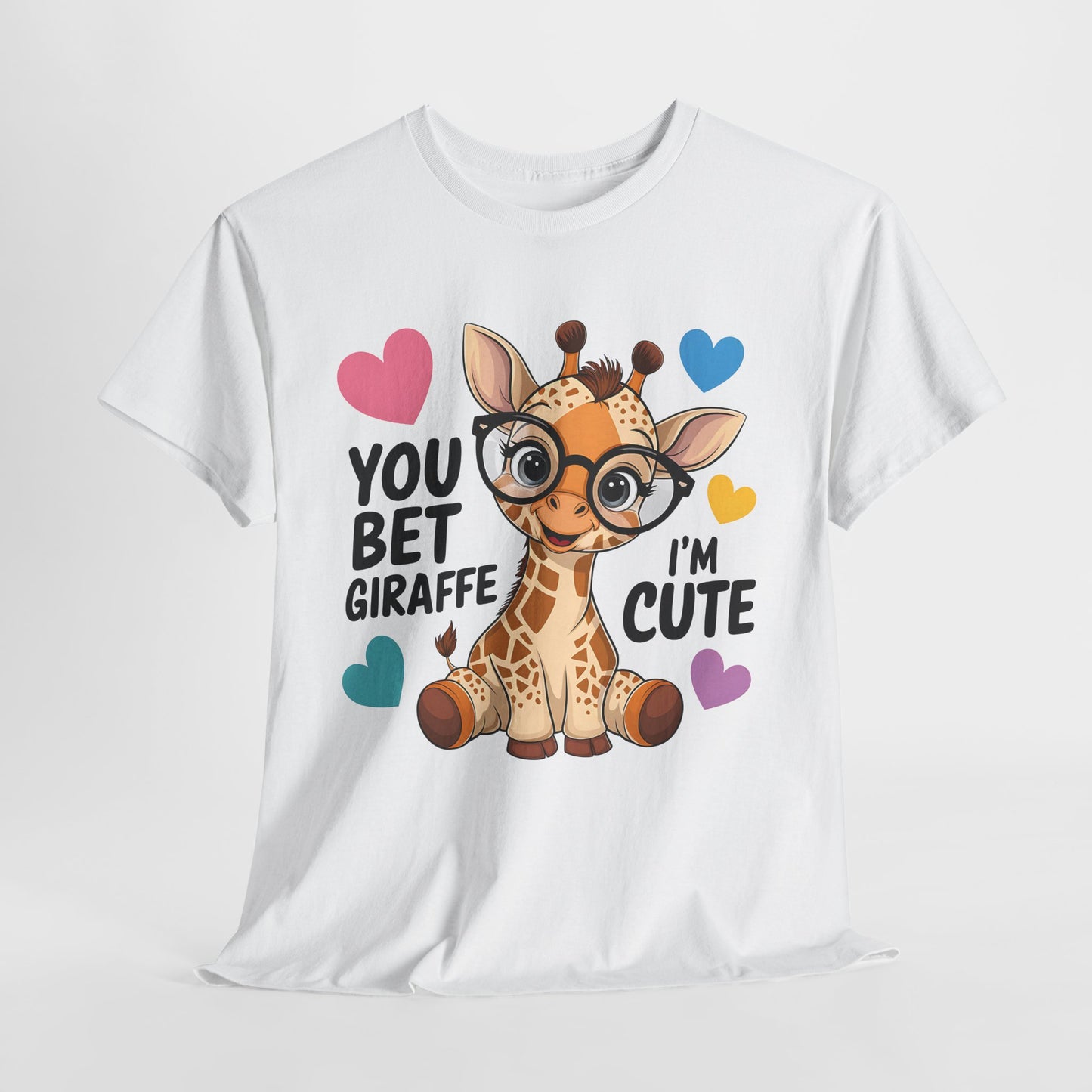 Cute Giraffe Graphic Tee – Unisex Heavy Cotton T-Shirt for Animal Lovers