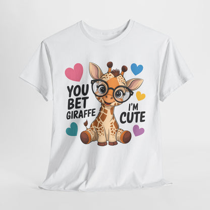 Cute Giraffe Graphic Tee – Unisex Heavy Cotton T-Shirt for Animal Lovers