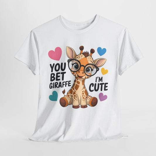 Cute Giraffe Graphic Tee – Unisex Heavy Cotton T-Shirt for Animal Lovers